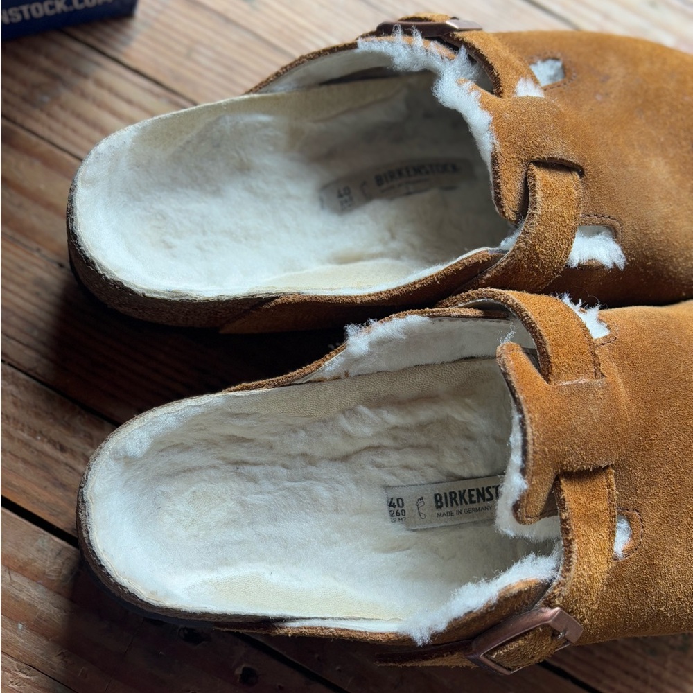 BIRKENSTOCK Shearling Boston Clogs in Mink Suede - Picture 6 of 12